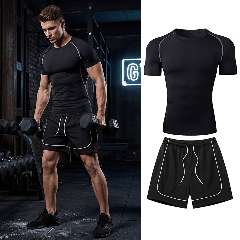 Compression Shorts Athletes - طقم رياضي رجالي من قطعتين للجري